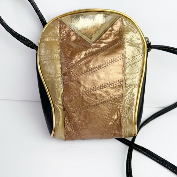 Vintage Jewel Embellished Gold Bronze Metallic Patchwork Mini Crossbody Bag 5x8 - Picture 7 of 16